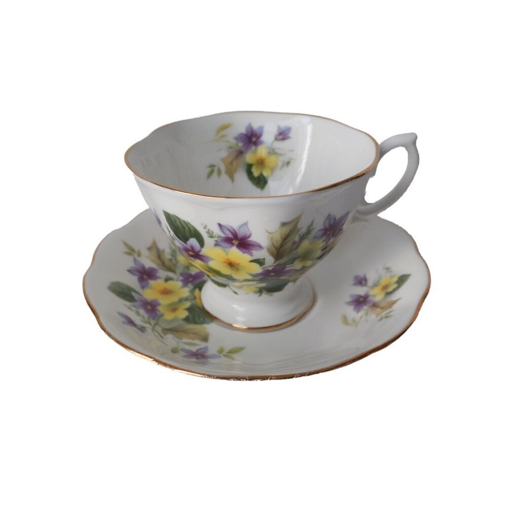Royal Albert Bone China Tea Cup  Saucer Teacup Purple Yellow Floral  Tea Party H